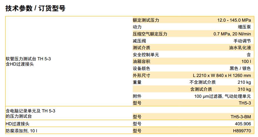 Parker派克軟管總成測試臺TH5-3測試壓力達145.0MPa 技術參數