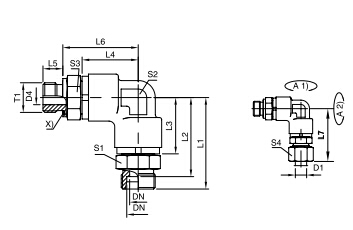 DG 208-R 90°滾珠軸承雙旋轉接頭、PARKER接頭、PARKER卡套接頭